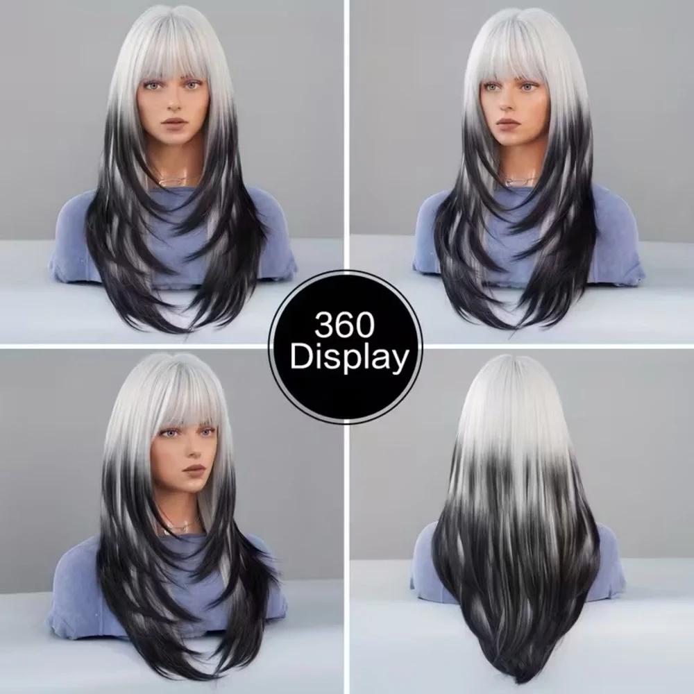 🆕Stylish Ombre Black & White Wig - Picture 1 of 10